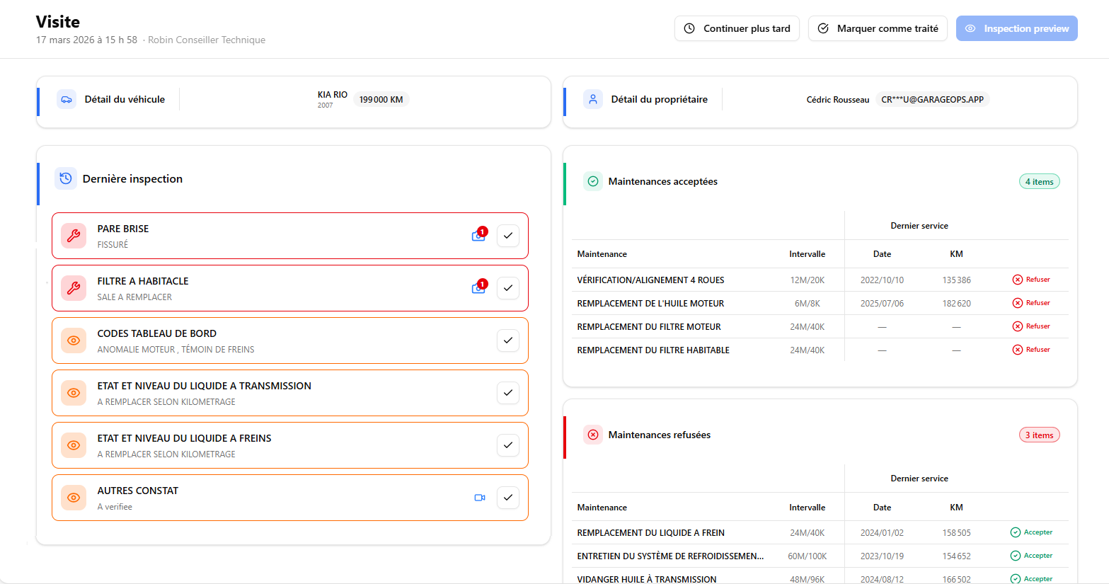 Visite suite a inspection